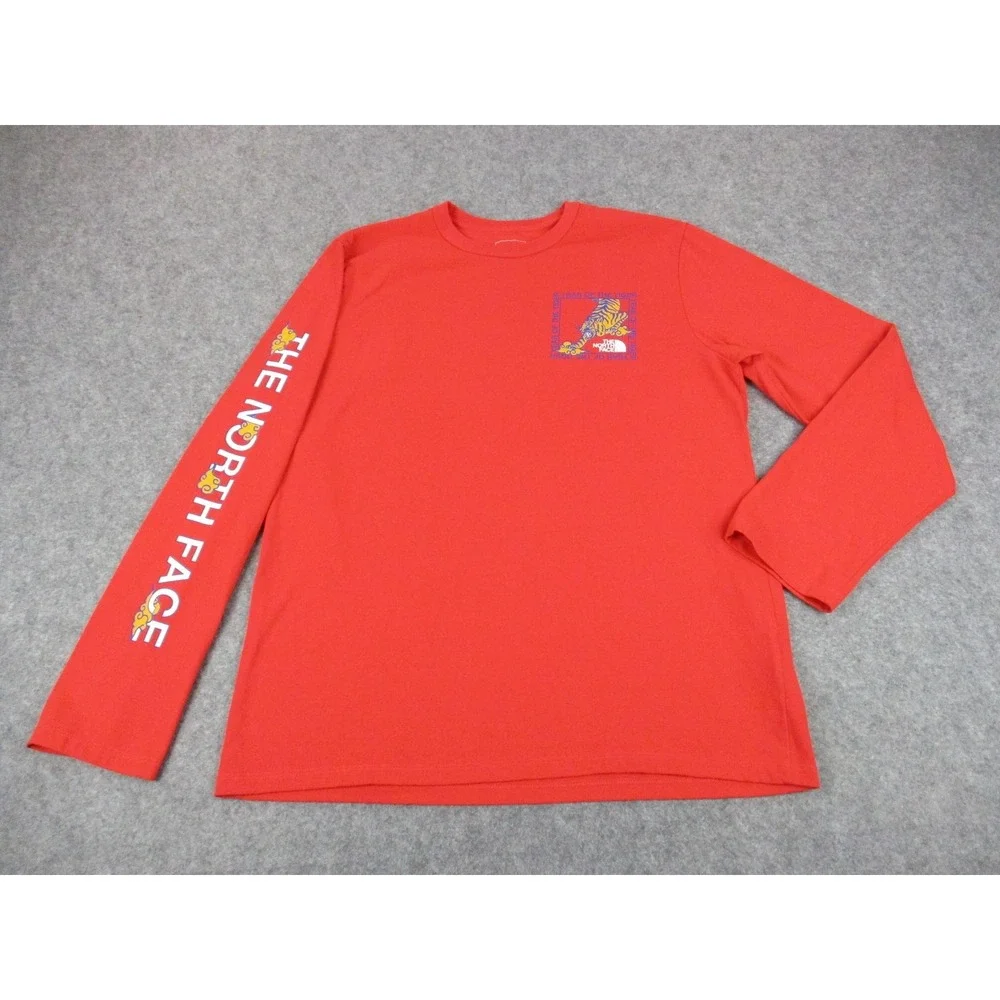 North Face Shirt Mens Large Red Year Of The Tiger Long Sleeve Hiking Crew Neck